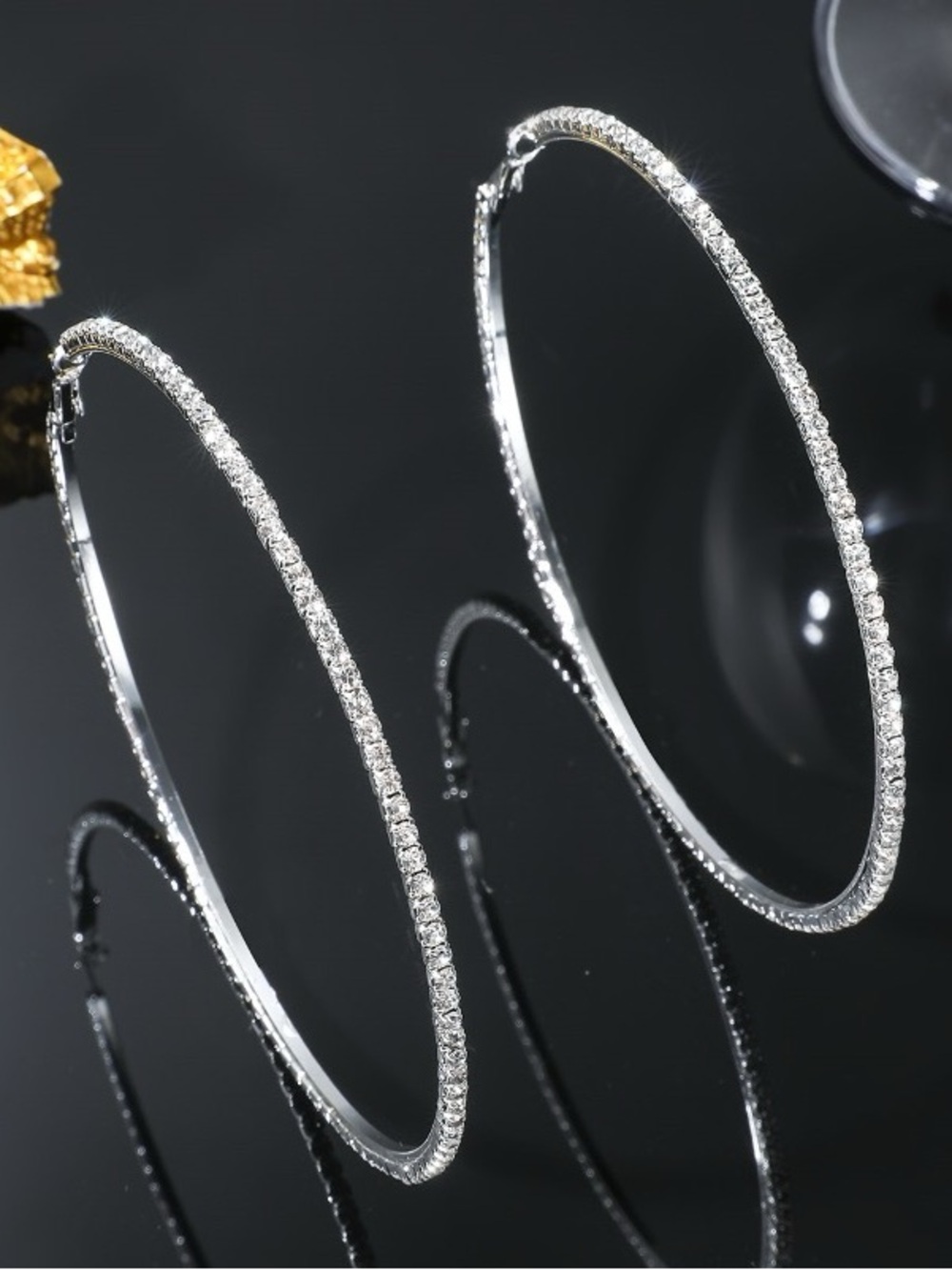 Sparkling Crystal Pavé Hoop Earrings - Silver color - Picture 4 of 5